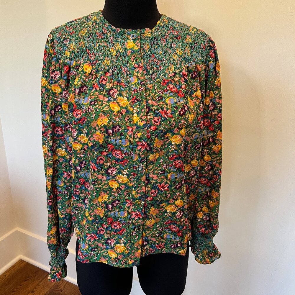 NWT The Shirt Nicole smocked floral button up sz S
